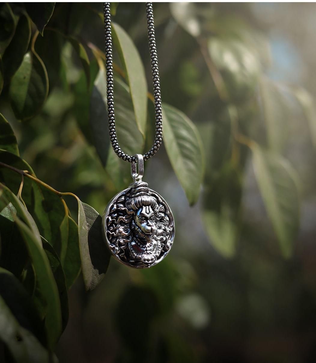 Hanuman Ji Oxidised Pendant With Silver Chain