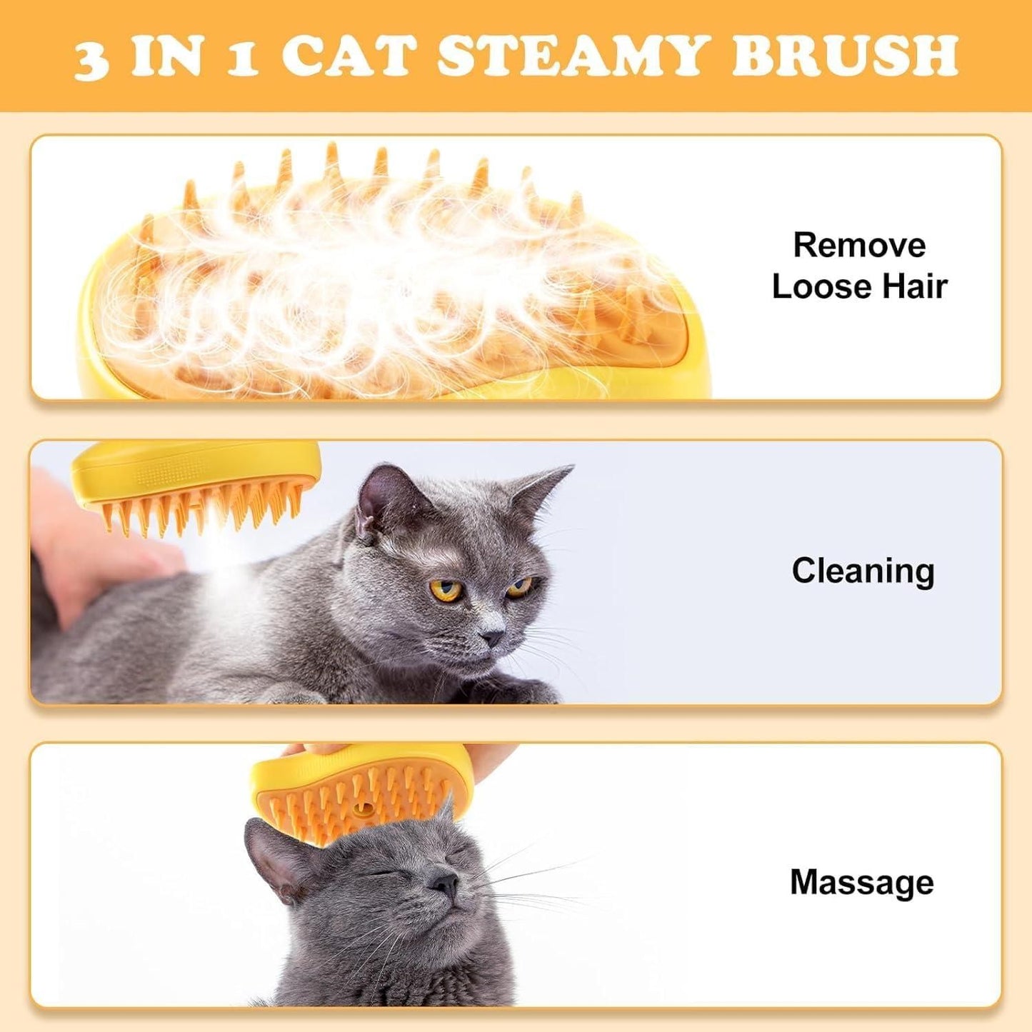 New 3 In1 Steamy Pet Cat Brush Cleanser Vapor, Steaming Pet Hair Brush, Pet